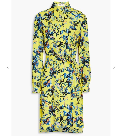 Diane Von Furstenberg Dresses & Skirts - Floral-Print Crepe De Chine Silk Blended Shirt Dress from DIANE VON FURSTENBERG